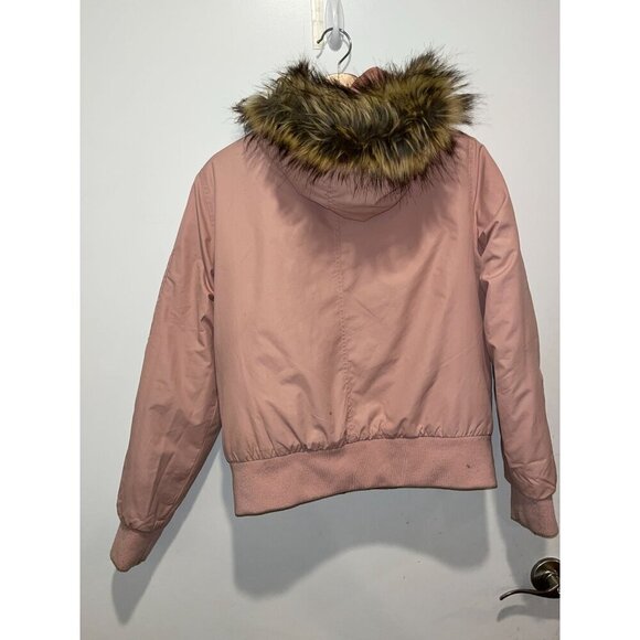 Sam Edelman Pink Outdoor Faux Fur Hooded Puffer Jacket Women's Size L - Picture 3 of 10